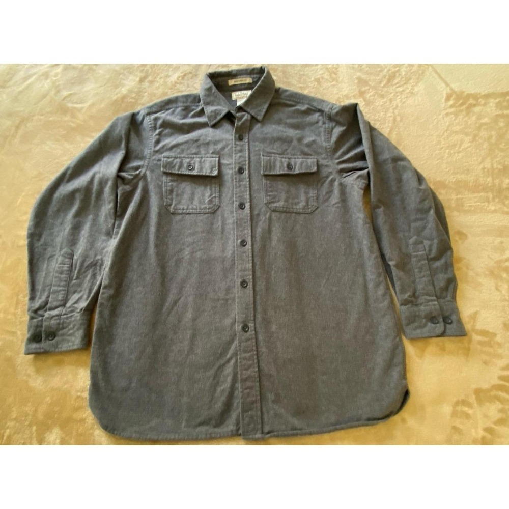 LL Bean Shirt Men Large Flannel Grey Freeport MA s37